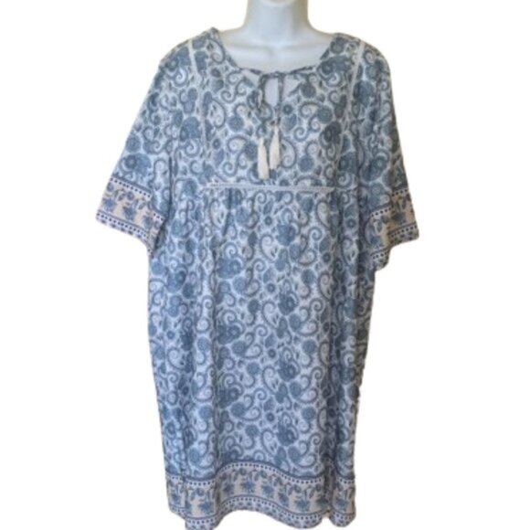 Blue and Whie Boho Bohemian Dress Size 2XL NEW - Picture 1 of 4